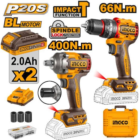 COMBO CORDLESS DRILL IMPACT & CORDLESS WRENCH KIT 20V (INGCO)