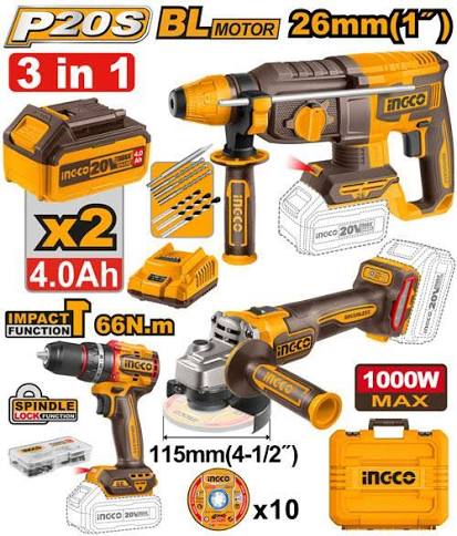 INGCO 3 Pcs Cordless combo kit